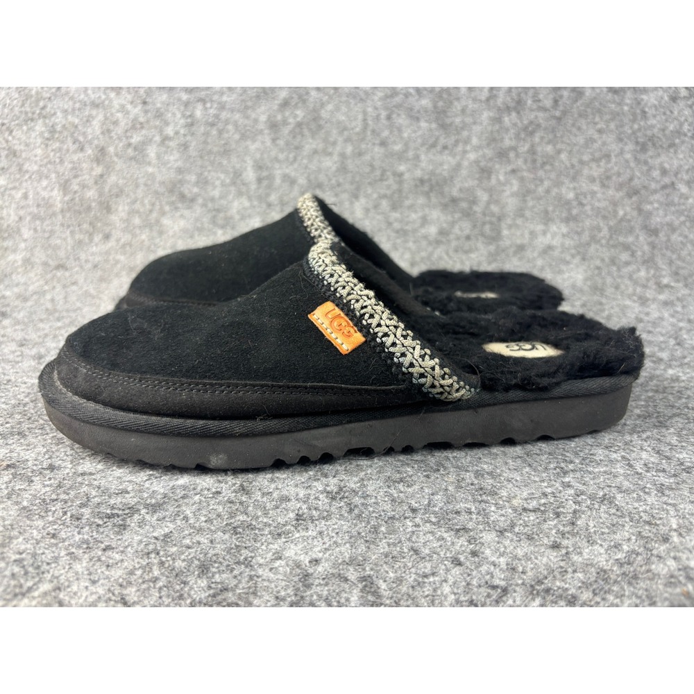 UGG Tasman Slipper Womens Size 6 Black Suede Embroidered Braid 1112268K